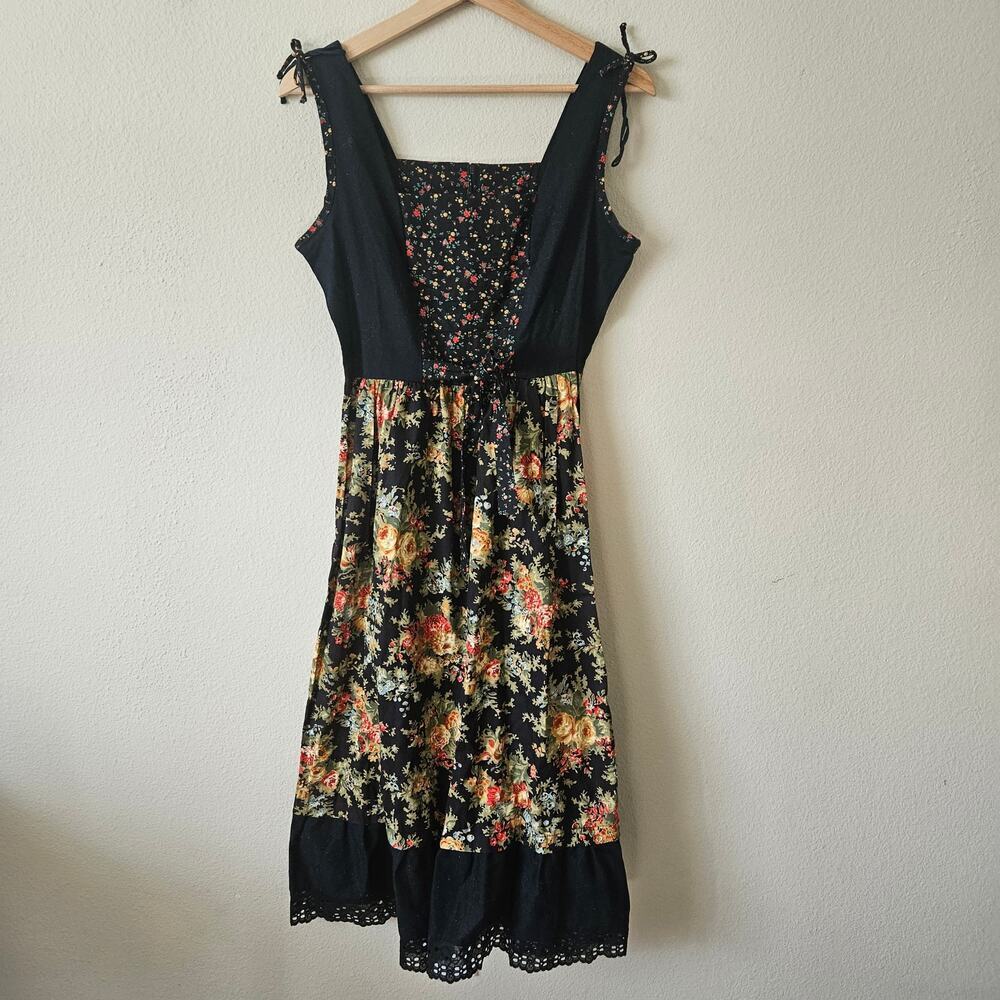 vintage 1970s Candi Jones California black floral prairie sundress  11 / M
